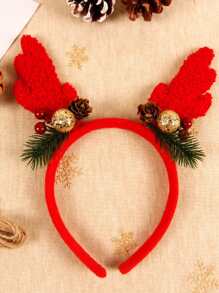 1Pc Vòng tóc ngày Giáng sinh mới Phong cách Giáng sinh Gạc đỏ Đồ trang trí tóc hình quả thông Tuần lộc - Đỏ - Xem 6