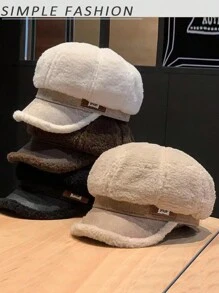 1 件装女士韩版秋季仿羊毛八角帽，保暖内衬厚冬季保暖棒球帽，休闲日常使用 - 彩色 - 查看 1
