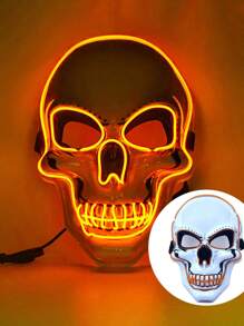 Rave Halloween Mask LED Light Up Scary Mask Spooky Skull Mask Cosplay Skeleton Mask, Adjustable Size Multiple Glow Modes Green Glow For Party Gift, Performance Show, Festival, Cosplay Supplies, Adult, Men, Women Halloween Party, Glowing In The Dark(Product Does Not Include Batteries, Requires 2 AA Batteries To Provide Power), The Product Is Made By Hand-Gluing, There May Be Traces Of Glue In The Details Which Will Not Affect The Use Of The Product, Please Place The Order With Caution