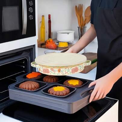 1 件 28 厘米/11 英寸双耳瓷烤盘，欧式风格，俄罗斯花，芳香花卉图案，适用于烤肉、牛排、沙拉、意大利面、圣诞火鸡、派对、露营、家庭聚会、礼物，易于清洁