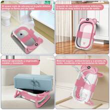 Bañera Plegable para Bebe, Tina de Baño para Bebe con Cojín Antideslizante y Pantalla de Temperatura, Bañera de Viaje Portátil para Recién Nacido (Rosa) - Rosa - Ver 3