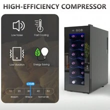 OYAJIA 12 Bottle Wine Cooler With Digital Touch Screen Controls & LED Light,10-15℃, Black - Black - View 6