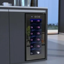 OYAJIA 12 Bottle Wine Cooler With Digital Touch Screen Controls & LED Light,10-15℃, Black - Black - View 10