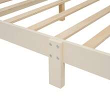 MISSUNNY Full Size Wood Platform Bed With House-Shaped Headboard And Built-In LED, Walnut+Milk White