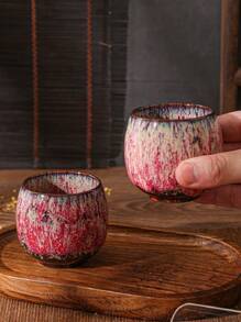 1pc Kiln Change Ceramic Gongfu Tea Cup, Single Ware Tenmoku Glaze Handmade Teacup, Tea Lover Cup Egg-Shaped Small Teabowl - Purple - View 11