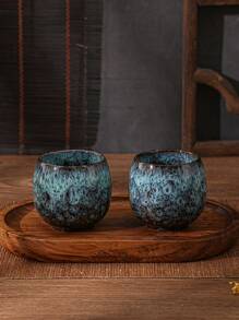 1pc Kiln Change Ceramic Gongfu Tea Cup, Single Ware Tenmoku Glaze Handmade Teacup, Tea Lover Cup Egg-Shaped Small Teabowl - Purple - View 6