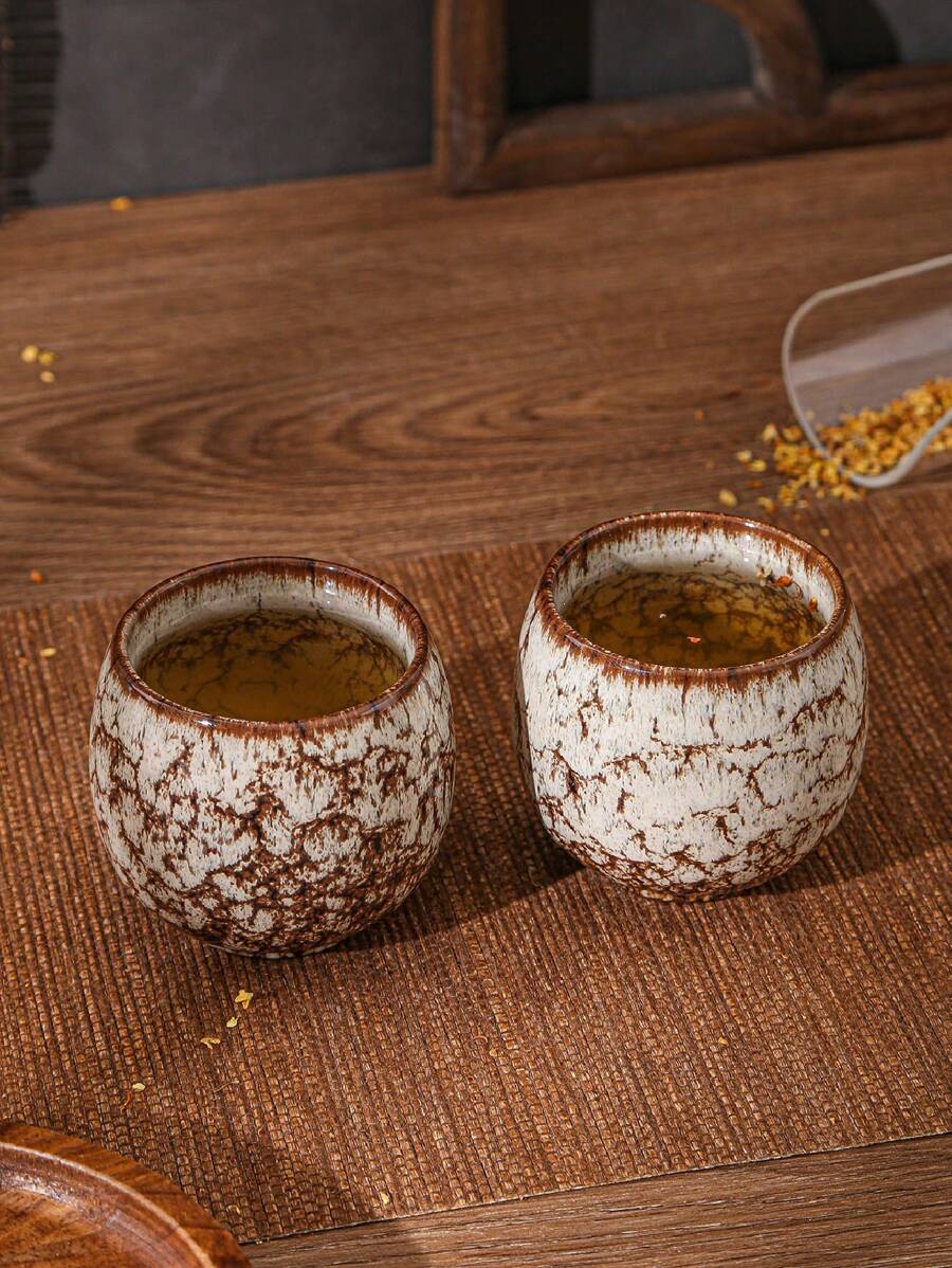 1pc Kiln Change Ceramic Gongfu Tea Cup, Single Ware Tenmoku Glaze Handmade Teacup, Tea Lover Cup Egg-Shaped Small Teabowl - Purple - View 1