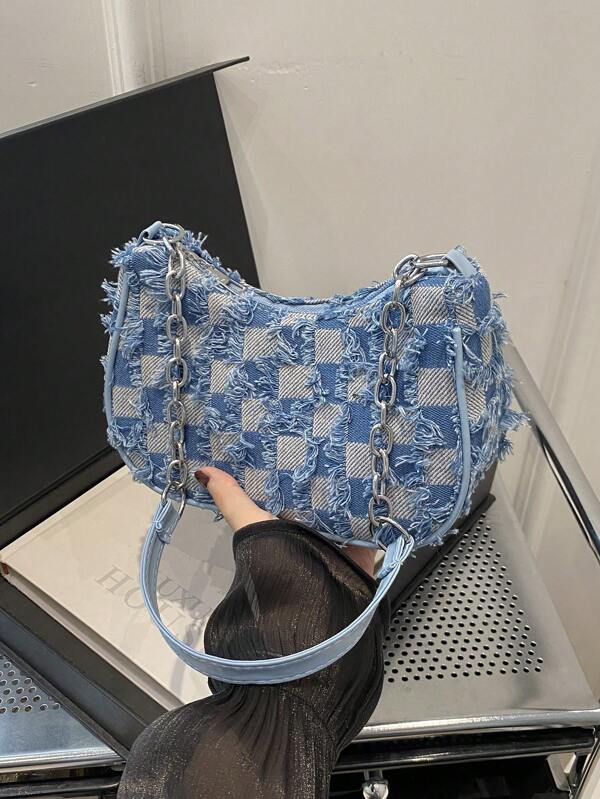 Decorative Buckle Detailing, Stitching, Chain Strap Shoulder Bag, Women's Decorative Buckle Shoulder Bag, Street Fashion Hobo Bag, Small/Medium Size Crossbody Bag And Wallet Set, Suitable For Shopping, Dating, Women's Gift, Suitable For Teen Girls, College Students, Work, Business, Commuting