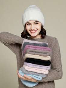 FADZOYLE 1顶女士针织翻边帽，柔软宽松保暖舒适针织帽，男女通用成人滑雪跑步帽，冬季 - 孔雀藍 - 查看 5