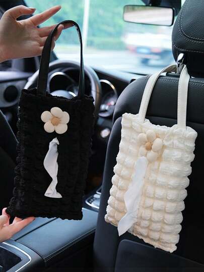 1pc Car Mounted Multifunctional Hanging Tissue Bag Car Front And Rear Row Car Tissue Box