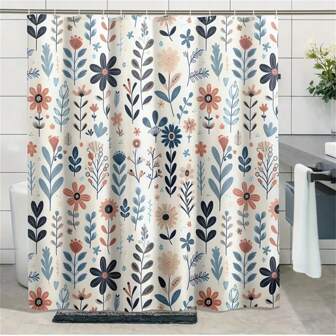 花卉涤纶浴帘，防水田园设计，可机洗，含挂钩，编织农舍浴室装饰，四季无衬里面料，质朴的野花图案秋季装饰浴室配件返校