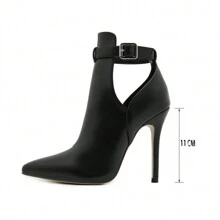 Fall/Winter Perforated Pointy Toe Super High Heel Women Ankle Boots,Boots For Women - Black - View 3