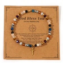 1 pieza Nuevo brazalete de moda con cristales de colores mixtos y cuentas, chapado al vacío, regalo exquisito para mujeres y niñas, regalo de Pascua, viene con tarjeta de bendición, excelente para mejores amigas - Multicolor - Ver 15