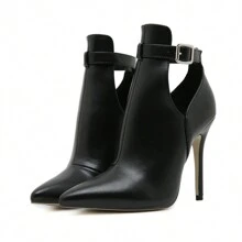 Fall/Winter Perforated Pointy Toe Super High Heel Women Ankle Boots,Boots For Women - Black - View 2