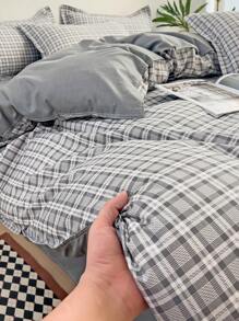 4 件套格子床上用品（1 个羽绒被套、2 个枕套、1 个床单），现代简约风格，无需填充，亲肤舒适，适合单人床/双人床，适合所有季节 - 思慕 - 查看 5