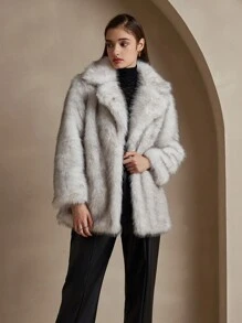 ZIAI Fluffy Collar Loose Cardigan, Autumn/Winter Fashion - Light Grey - View 1