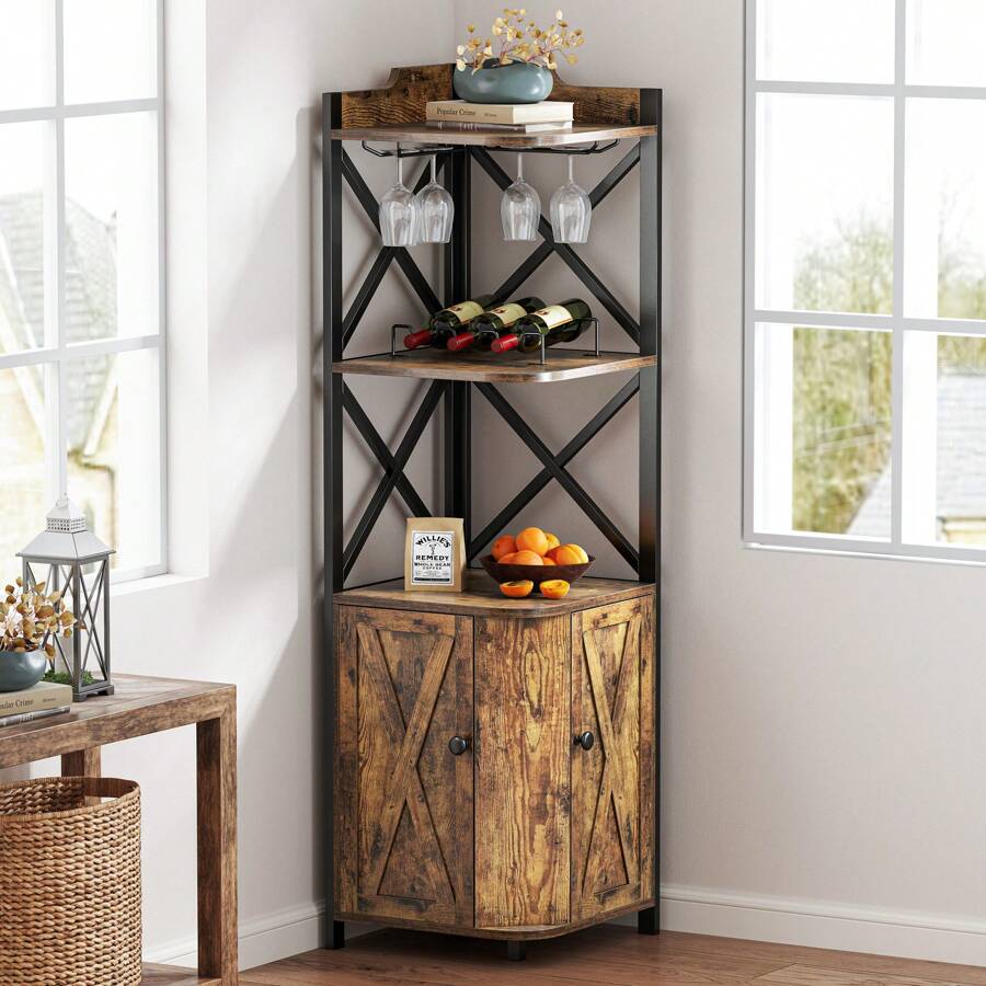 Sturdum 5 Tier Kitchen Corner Bar Tower Wine Liquor Open