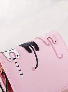 Cartoon Cute Cat Design Short Zip Closure Women Wallet, PU Leather Change Purse, Great Gift Idea For Students, Girls, Christmas - Pink Purse - Multicolor - View 5