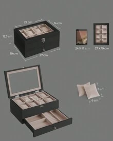 SONGMICS 8-Slot Watch Box, 2-Tier Watch Display Case With Large Glass Lid, Removable Watch Pillows, Velvet Lining, Jewelry Box, Gift Idea - Black - View 4