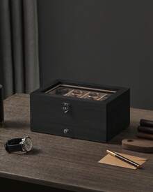 SONGMICS 8-Slot Watch Box, 2-Tier Watch Display Case With Large Glass Lid, Removable Watch Pillows, Velvet Lining, Jewelry Box, Gift Idea - Black - View 6