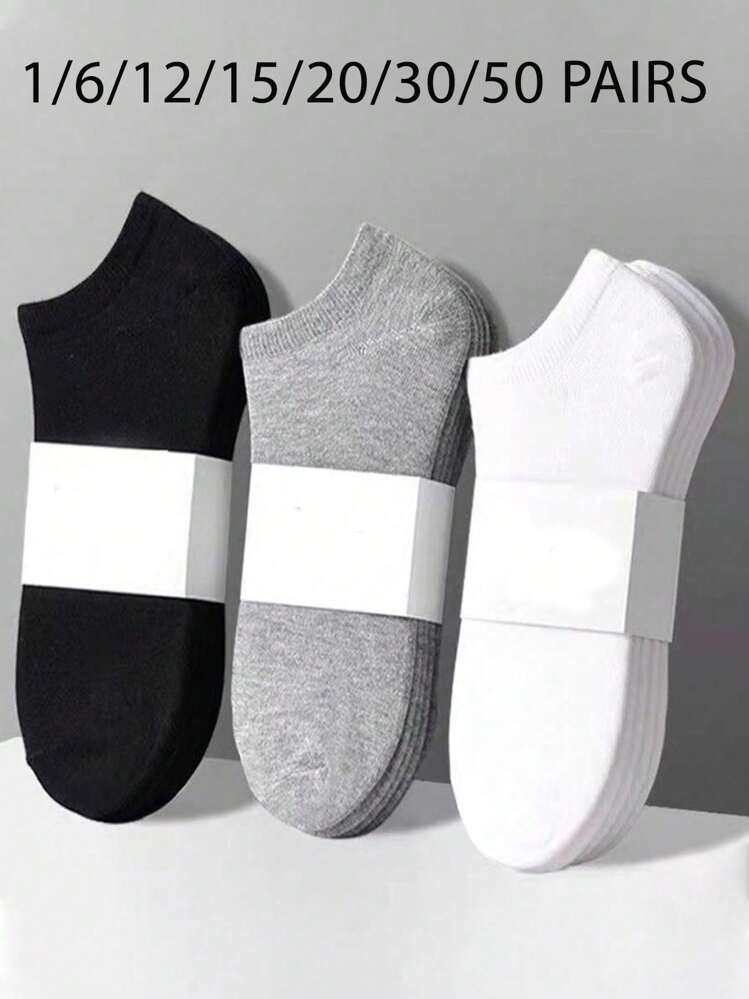1/6/12/15/20/30/50 Pairs Of Women's Socks, Women's  Short Socks, Black Socks, White Socks, Moisture Wicking, Comfortable And Breathable, Elasticated Mouth, Suitable For Office, Home, Daily Use - Multicolor - View 1