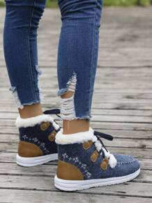 Women Fall Lace-Up Warm Flat Ankle Boots, Fashionable Casual Winter Shoes