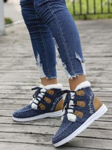 Women Fall Lace-Up Warm Flat Ankle Boots, Fashionable Casual Winter Shoes