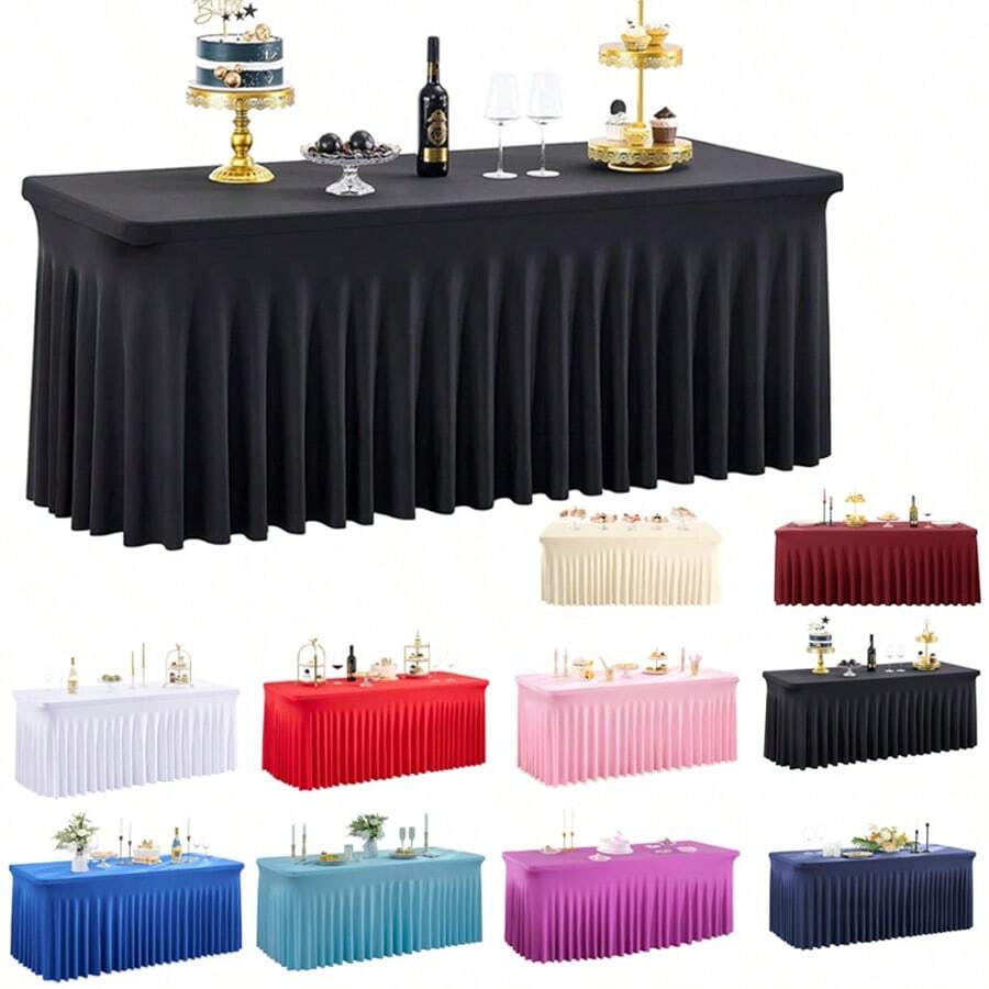 半件装弹力桌布，适用于长方形桌子，抗皱，带裙边，适用于派对、婚礼、生日、活动（多种颜色和尺寸可选）