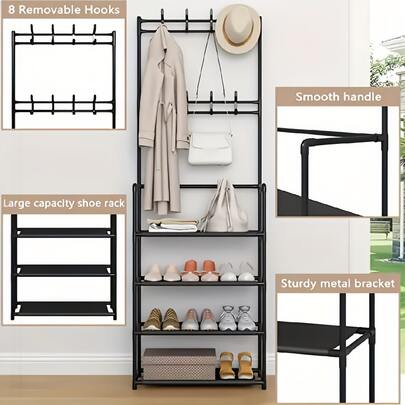 Zapatera Con Niveles Ajustable Y Perchero. Estante de almacenamiento, Perchero de entrada, perchero y estantería para zapatos, Organizador multifuncional colgante de gorras y chaquetas,Estantería para ropa,Zapatero para armario,organizador de zapatos con sombrero, perchero, estante de entrada para almacenamiento grande Zapatero para armario organizador de zapatos con sombrero, perchero, estante de entrada para almacenamiento multifuncional,8 ganchos y 4 niveles para la decoración del salón,
