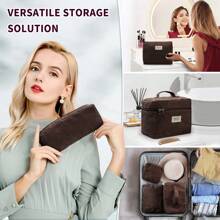 4 Pcs Makeup Bag For Women Corduroy Cosmetic Bag Aesthetic Cute Bags Multi Size Purse Pouch Travel Toiletry Bag Set Makeup Organizer With Zipper - màu nâu - Xem 4