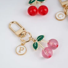 Personalized Cherry Keychain, Gift For Girls - Hot Pink - View 4