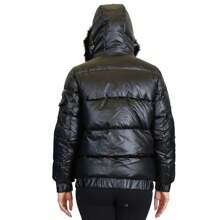 Womens Full Zip Heavyweight Bubble Jacket With Detachable Fur Hood - Black - View 5