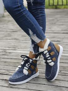 Women Fall Lace-Up Warm Flat Ankle Boots, Fashionable Casual Winter Shoes