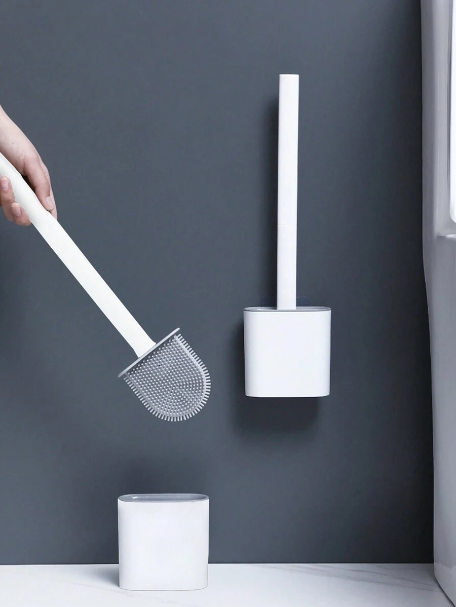 1/2 chiếc chổi vệ sinh bồn cầu TPR gắn tường không cần khoan, tay cầm dài màu trắng tối giản, chất tẩy rửa cao su mềm cho bồn cầu, tiếp cận mọi khu vực trang trí phòng tắm trang trí mùa thu - trắng - Xem 1