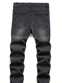 Men's Fashionable Pure Cotton Blended Slightly Elastic Jeans, Chic Street Style Regular Fit Men's Bottoms - Grey - View 4