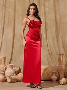 High-End Sensual Red Flower Evening Dress - Red - View 3
