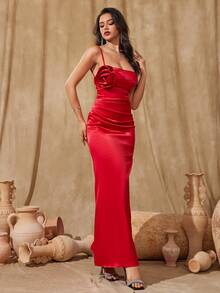High-End Sensual Red Flower Evening Dress - Red - View 4
