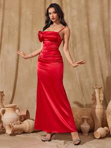 High-End Sensual Red Flower Evening Dress - Red - View 5