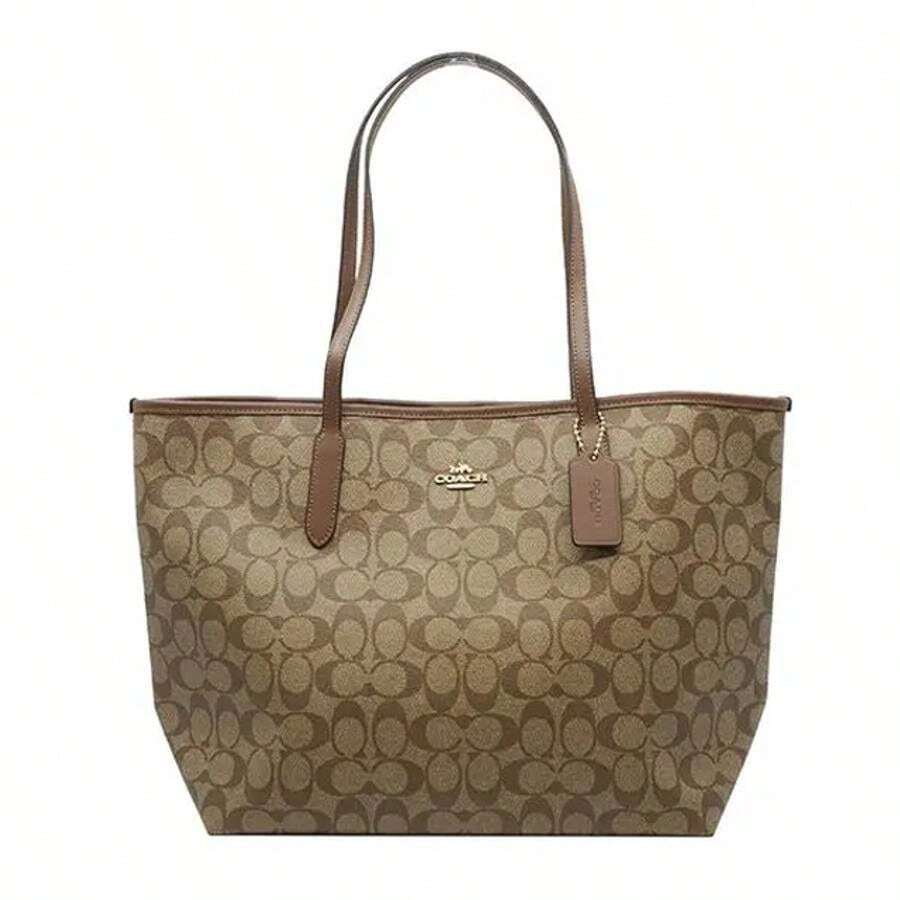 Coach Signature Canvas City Tote Bag - Brown - View 1