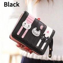Cartoon Cute Cat Design Short Zip Closure Women Wallet, PU Leather Change Purse, Great Gift Idea For Students, Girls, Christmas - Pink Purse - Multicolor - View 9