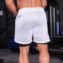 Kit 4 Men's Dry Fit Shorts 2 In 1 Elastane Lined - Gym, Running And Training - 白色 - 查看 5