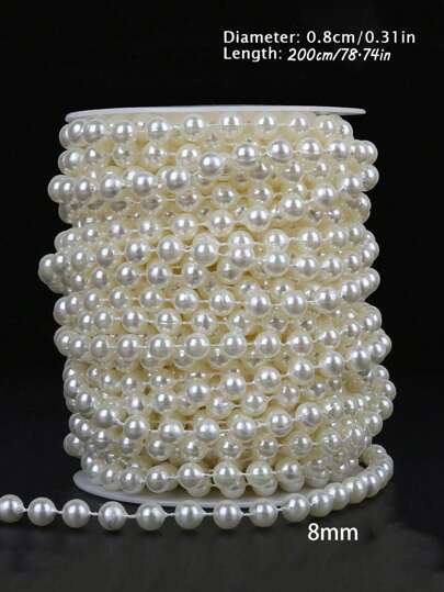 78.74 英寸/8 毫米工艺品仿白珍珠串珠花环，美丽优雅的白珍珠串线轴珍珠串珠卷珍珠花环适用于婚礼派对生日珠宝配饰婚礼生日派对装饰 DIY 工艺品（整袋）