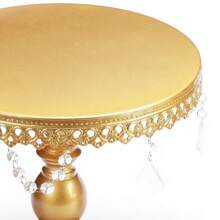 3Pcs Antique Cake Stand Set - Round Metal Cupcake Stands With Pendants And Beads - Elegant Dessert Display, For For Wedding, Birthday Party Decor, Gold/Champagne/Cream White - Gold - View 8