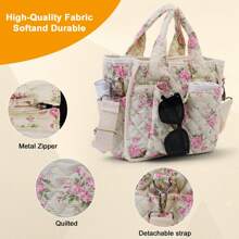 Multifunctional Quilted Floral Handbag For Women - Cute Coquette Aesthetic, Crossbody Bag For Daily Casual Use And Outdoor Travel - 粉紅花2件套 - 查看 6