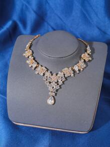 4 件皇冠耳环项链套装，优雅巴洛克水晶女王皇冠项链耳环首饰套装，适合新娘婚礼、派对、舞会 - 金色 - 查看 5