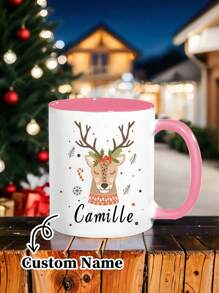 1pc 11 Oz Personalised Christmas Family Mugs With Reindeer & Name, Christmas Eve Box Or Stocking Filler,Custom Christmas Mug, - Multicolor - View 17