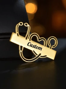 1 件定制听诊器胸针不锈钢雕刻姓名字母别针胸针适合男女护士礼物医学生礼物周年纪念礼物 - 金色. - 查看 3