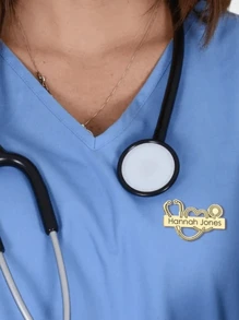 1 件定制听诊器胸针不锈钢雕刻姓名字母别针胸针适合男女护士礼物医学生礼物周年纪念礼物 - 金色. - 查看 5