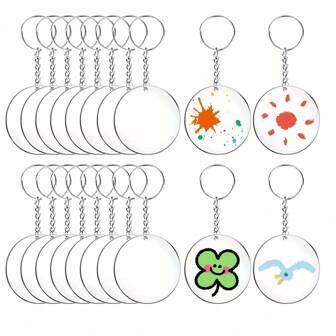 60 个透明空白亚克力圆形钥匙扣 DIY 双面涂鸦印花创意钥匙扣装饰工艺礼物