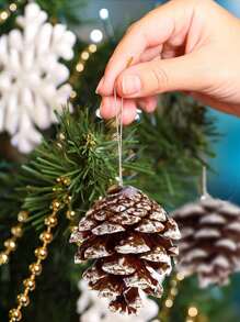 3 件/9 件 - 天然松果圣诞树装饰，白色边缘松果挂饰，DIY 圣诞松果散装浆果松枝套装，闪闪发光的雪花，天然雪松果冬季节日装饰适用于 DIY 工艺品各种尺寸家居装饰圣诞树标签礼品派对用品 - 彩色 - 查看 4
